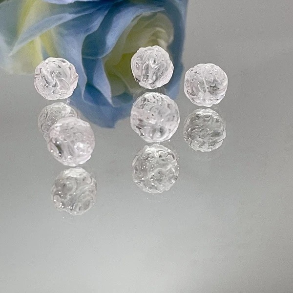 【孑缘】天然白水晶九尾狐圆珠通孔精工雕刻精美百搭DIY手串配饰B20