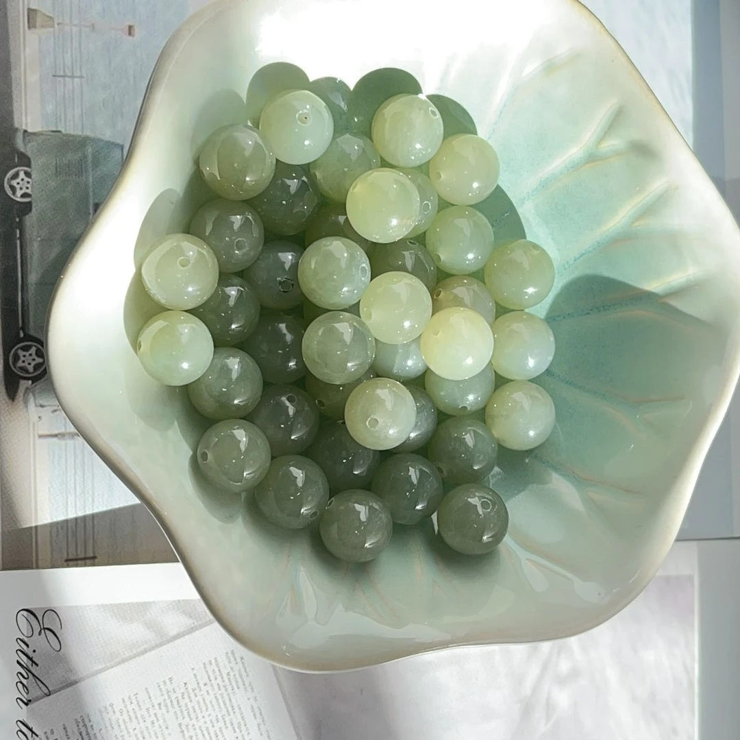 【孑缘】天然和田玉晴水圆珠散珠、简约流行单株DIY珠宝手串配饰 B37