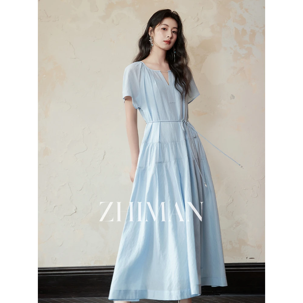 至漫ZHIMAN【天使之泪】高定挚献天丝混纺天丝混纺麻感设计款连衣裙