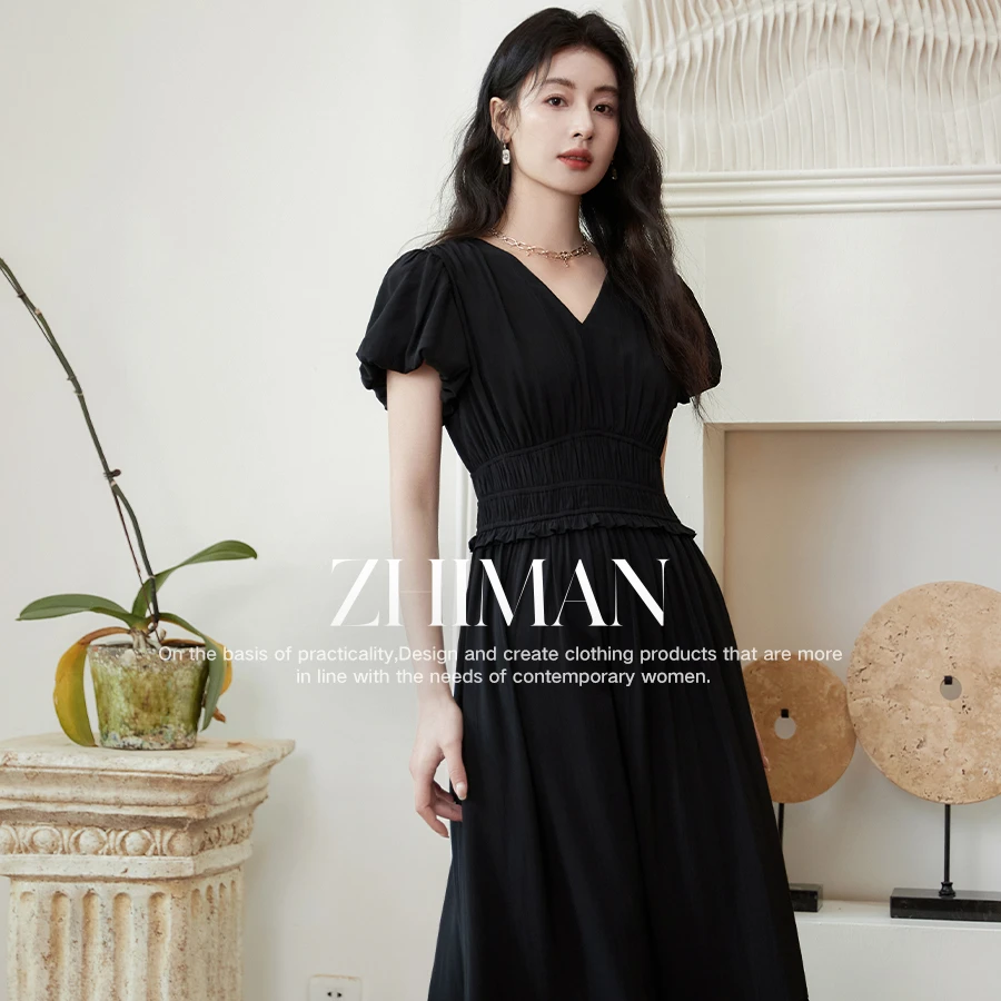 至漫ZHIMAN【罗马情书】AAAAA法式优雅V领肌理感收腰连衣裙时尚裙子