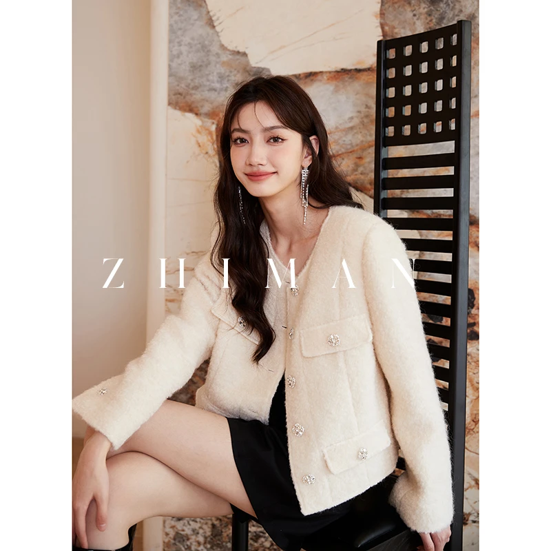 至漫ZHIMAN【挚爱】羊毛混纺外套2024新款秋冬法式短款大衣小香风