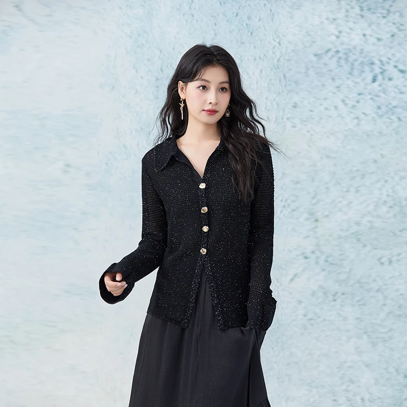 至漫ZHIMAN【星光闪动】满天星绝美细闪亮片镂空针织上衣女2024新款