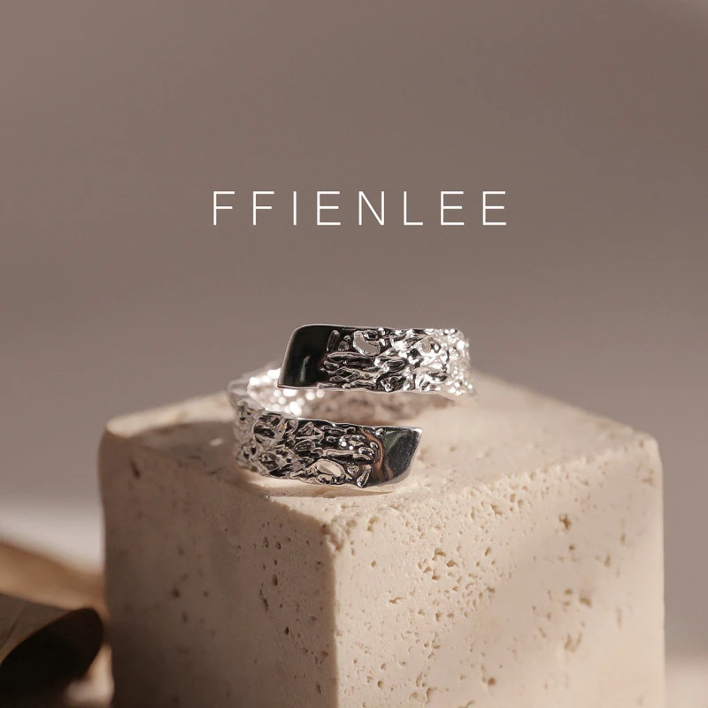 925银戒指 <触不到的恋人>熔岩质感扭片开口戒指肌理感宽面指环