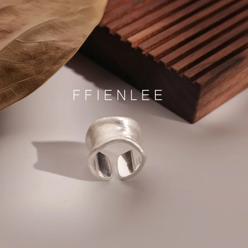 925银戒指 手工简约宽版哑光拉丝开口戒小众素款个性时尚戒指