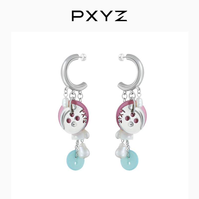 铜合金耳饰 【刘芸同款】耳环潮流珠珠天然rainbow纽扣耳环