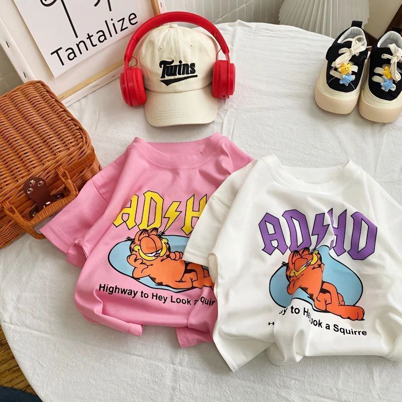 纯棉儿童男女童中小童夏季新款卡通印花短袖洋气T恤半袖百搭上衣T