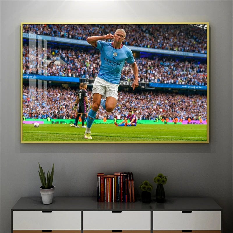 哈兰德装饰画 2022世界杯画梅西曼城队德布劳内Haaland姆巴佩挂墙