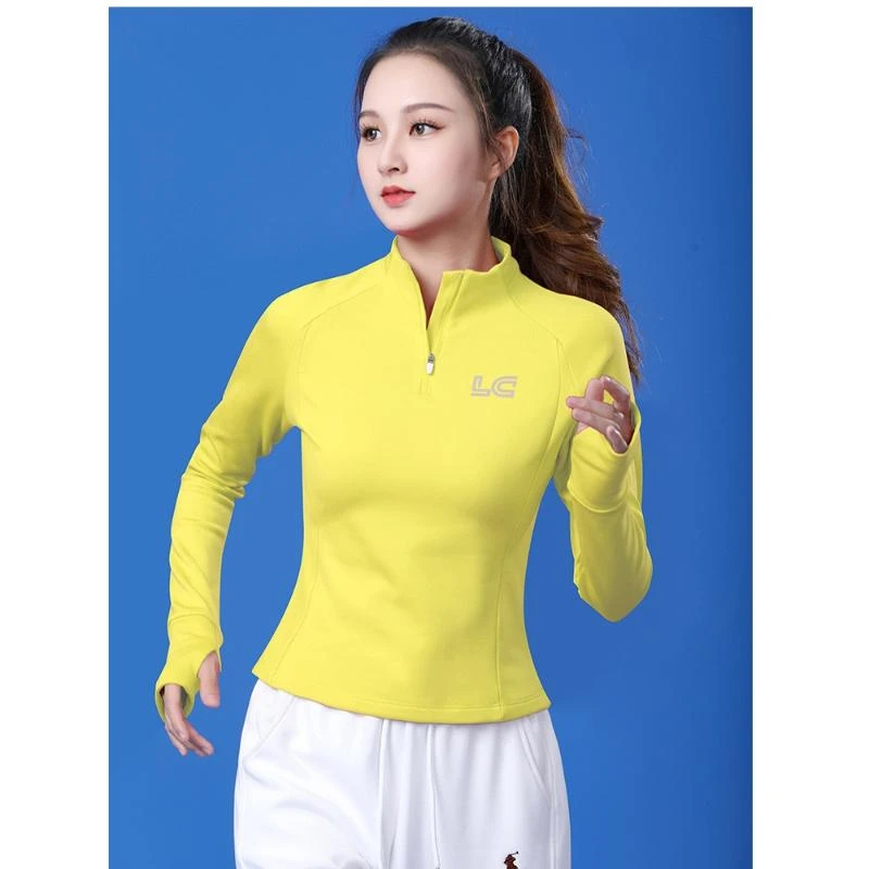 秋冬杨丽萍运动上衣女套指长袖立领速干夜光跑步服跳广场舞健身服