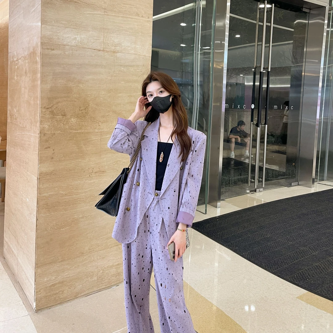 【24TZ087】初秋新款高级感西装套装女烫钻外套阔腿裤三件套