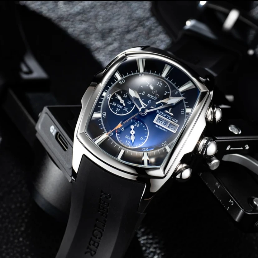 REEF TIGER/瑞夫泰格极光坦克4代全自动机械表多功能男士腕表高档