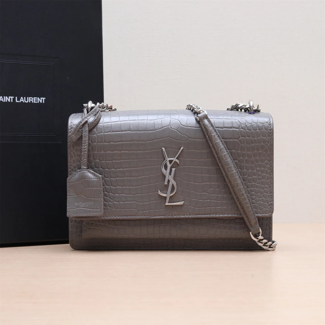95新  新粉-100【莎莎精选】YSL SUNSET 日落包 中号鳄压P253078430