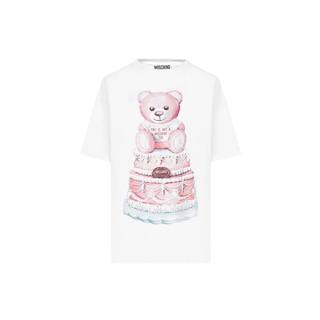 全新未使用 MOSCHINO 【卿卿】TP011245蛋糕泰迪熊印花短袖T恤 白色