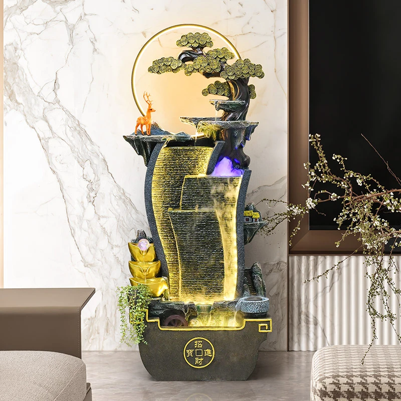 新大型落地假山喷泉水景客厅办公室内加湿器喷雾流水家居装饰摆件