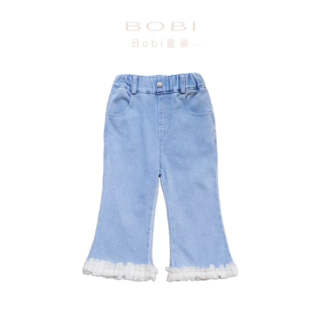 【BOBI】小花边牛仔裤女宝宝百搭九分牛仔裤