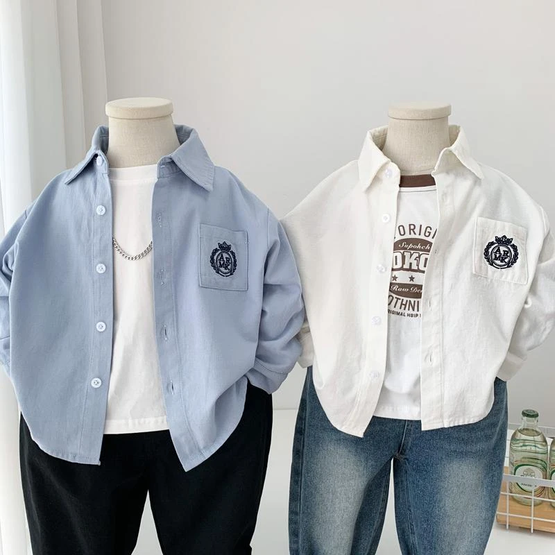 男童衬衫2024秋季新款英伦风儿童纯棉长袖上衣中小童帅气休闲衬衣