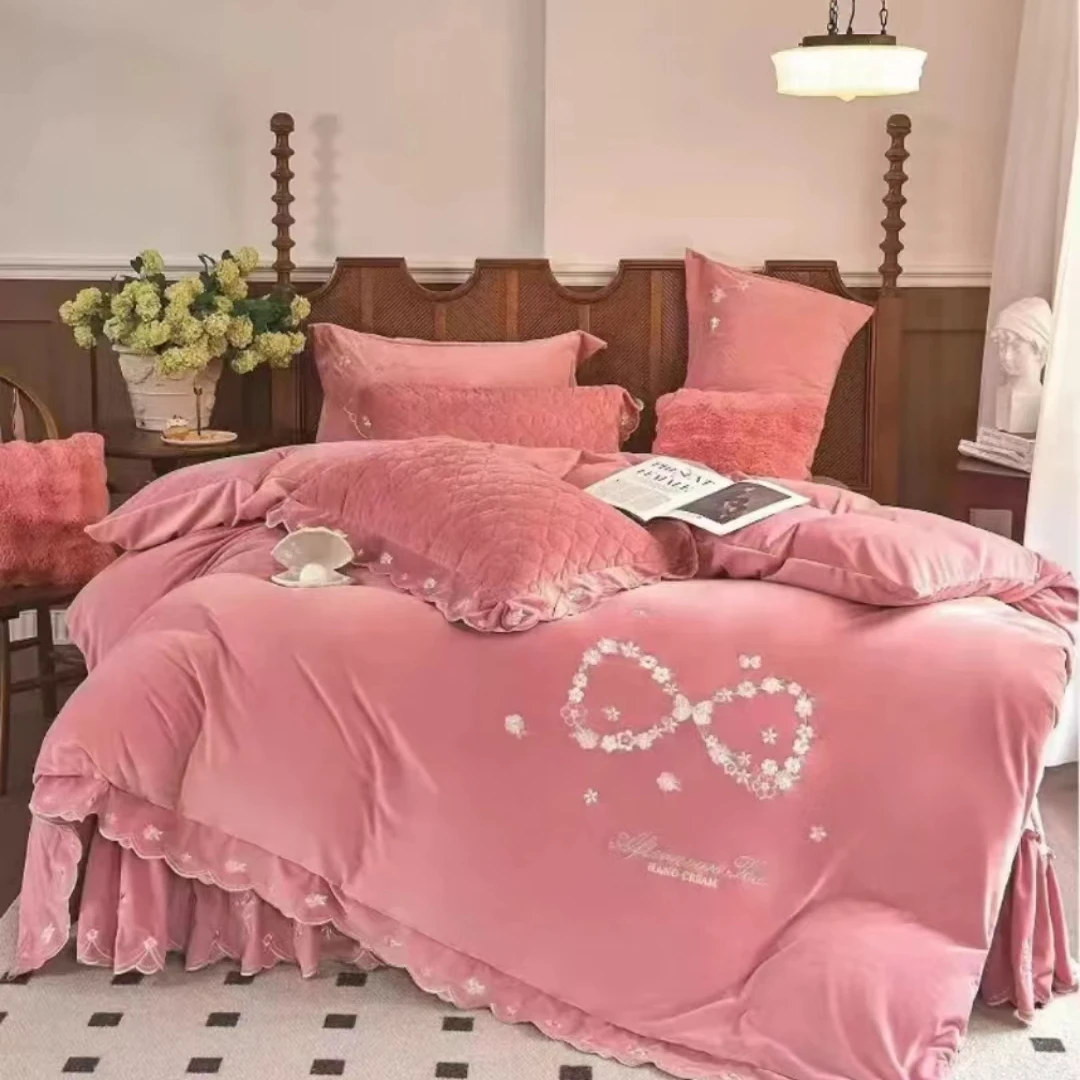 高端婴儿绒宝宝绒床盖款四件套高货婴肤绒加厚夹棉床裙款四件套