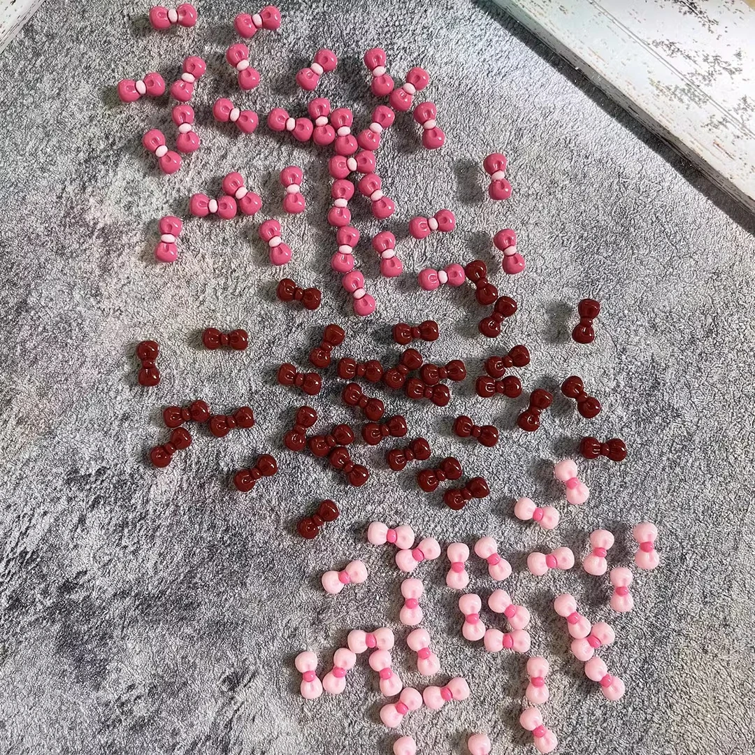 迷你亮面kitty猫凯蒂粉色玫红酒红蝴蝶结diy美甲饰品组合款配饰