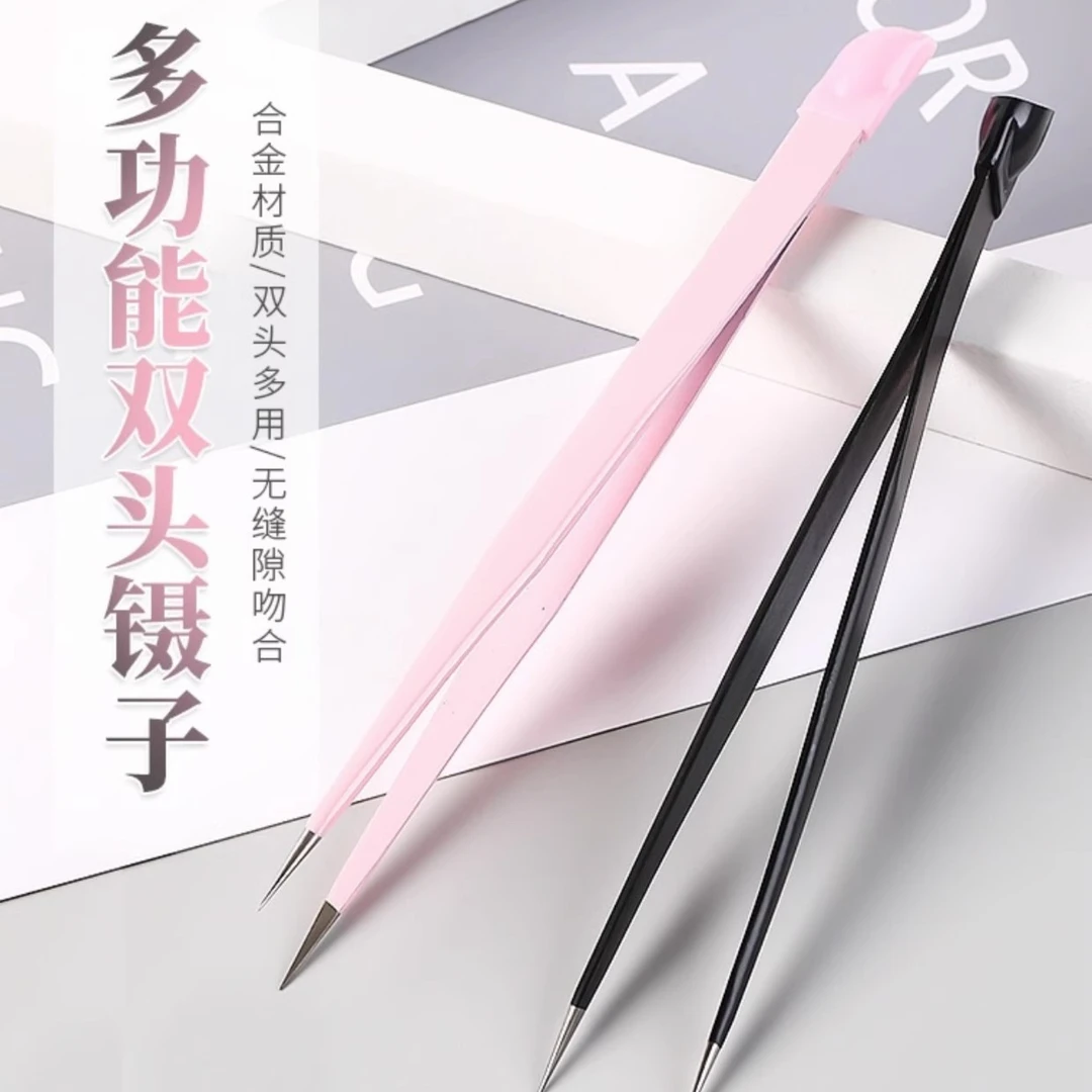 美甲双头镊子日式防静电指甲工具硅胶压花棒多功能取钻夹贴纸饰品