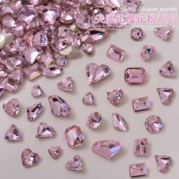 美甲饰品堆堆钻粉色钻超闪歪心尖底钻大爱心肥方异形小钻石网红款