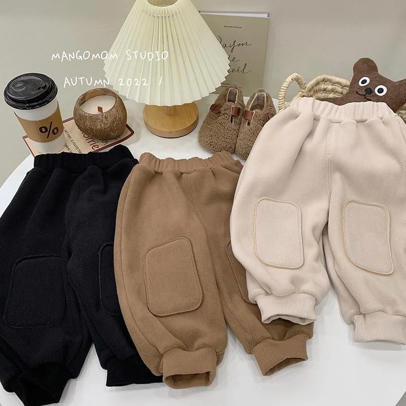 甄选婴儿瑶粒绒长裤子加厚冬装秋冬儿童男童女宝宝保暖百搭潮