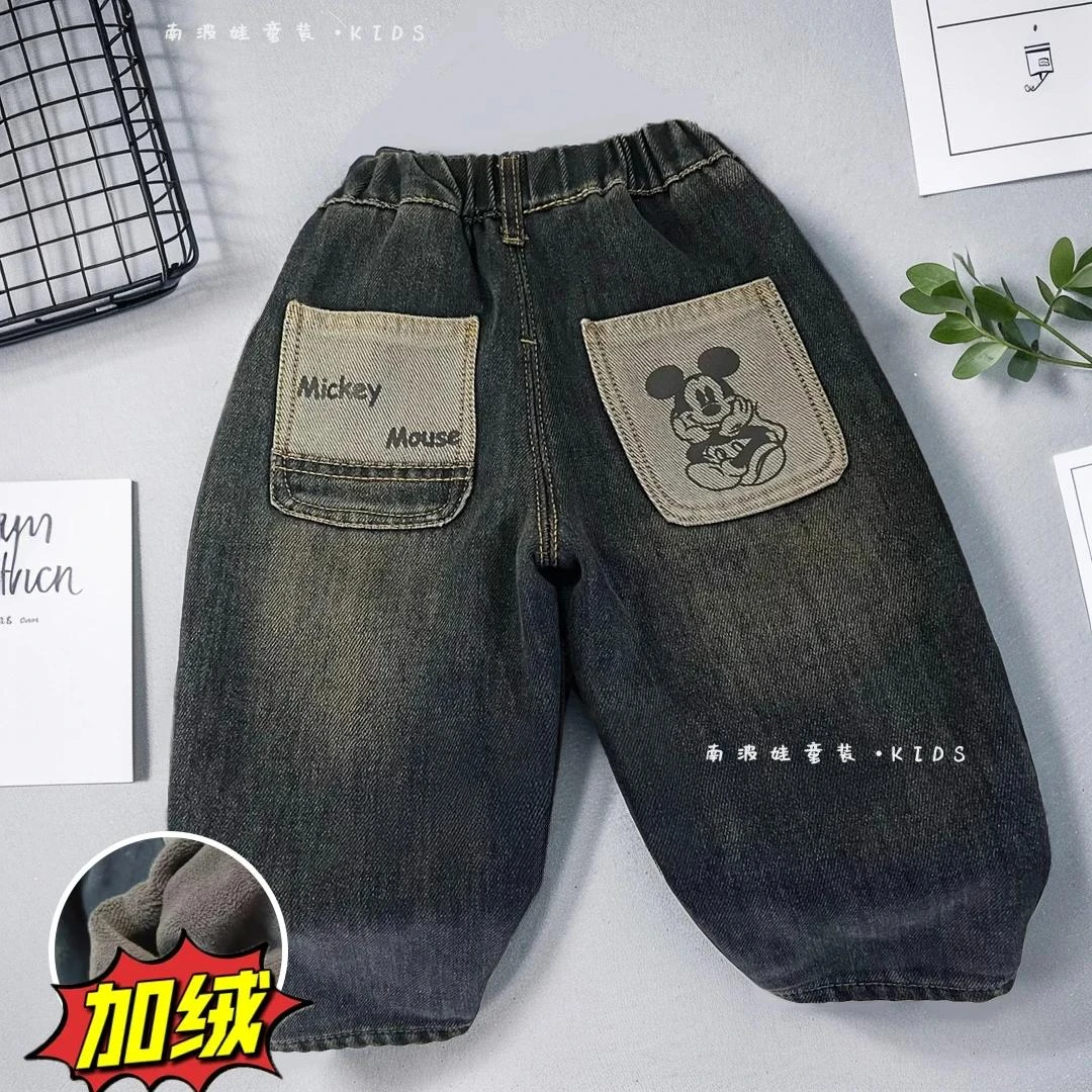 男童软牛仔裤秋冬款炸街时髦中小童宝宝加绒2024新款儿童保暖棉裤