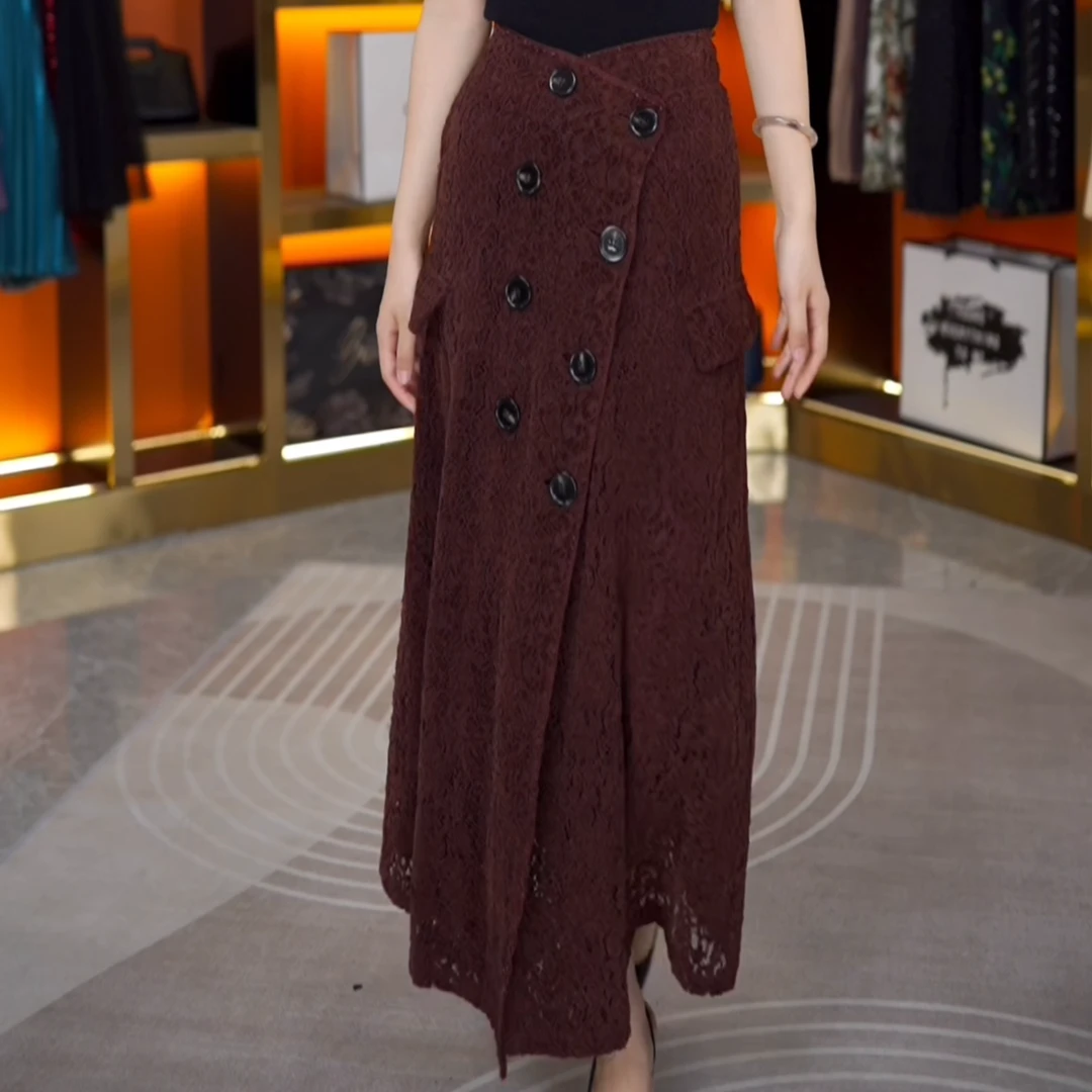 2025春夏新款重工显瘦洋气植绒蕾丝绣花刺绣拼接中长款半身裙106