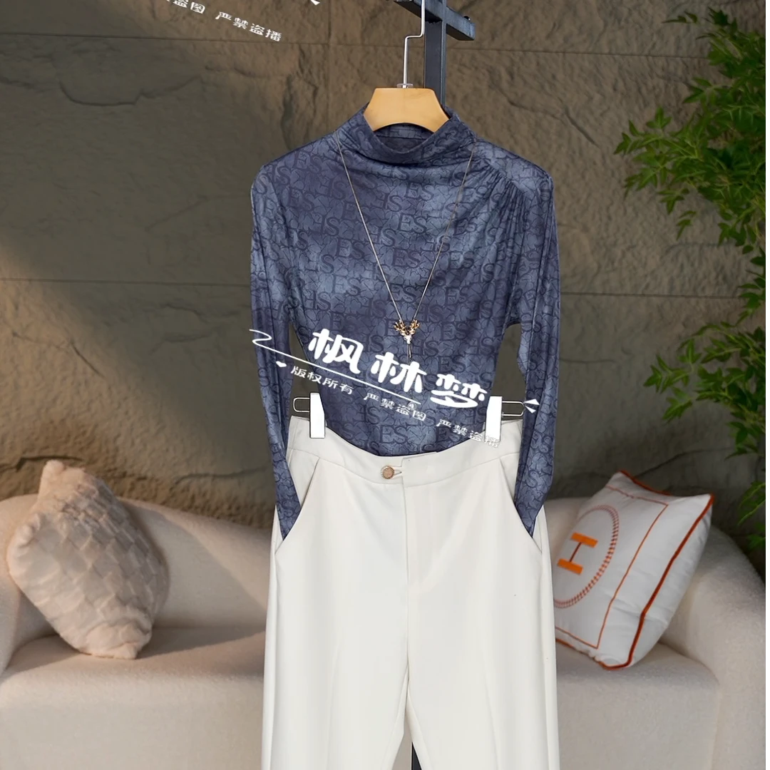 春薄双面磨毛自保暖秋冬新款气质修身显瘦有绒长袖打底衫女上衣