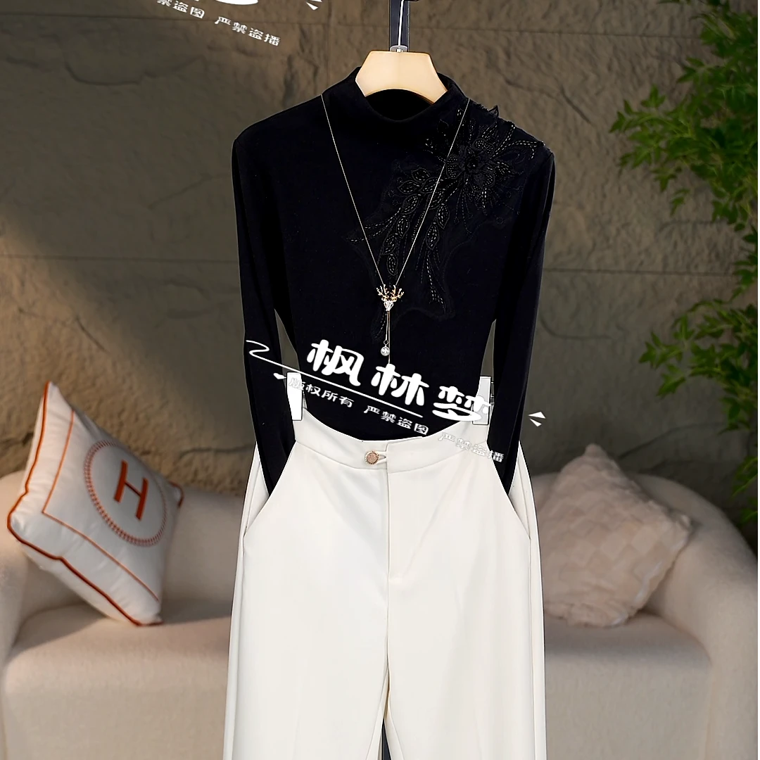 2025秋冬新款蚕丝绵羊毛自保暖气质修身显瘦加绒长袖打底衫女上衣