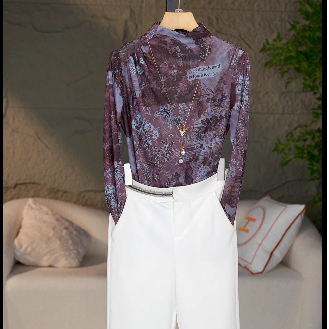 实际库存新款气质修身显瘦弹力记忆纱长袖打底衫女上衣轻奢44