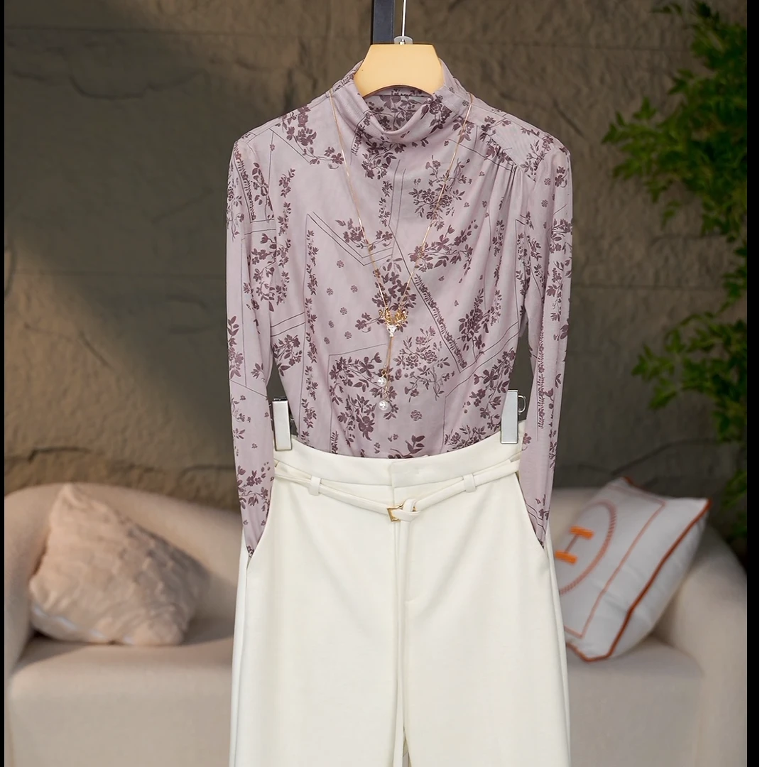 实际库存高档秋冬新款修身显瘦弹力记忆纱长袖打底衫女上衣轻奢02