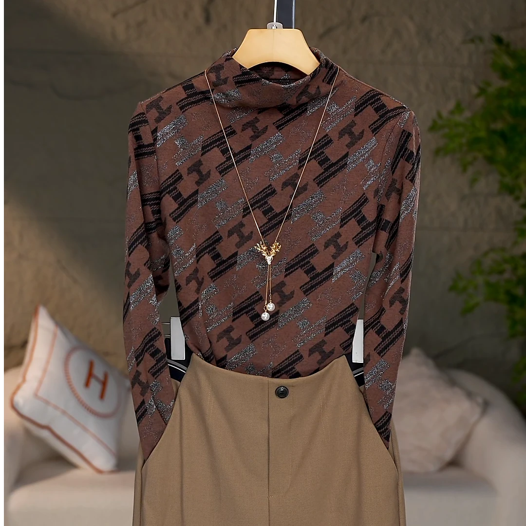 时尚奥绒上衣女装2024秋冬新款高端气质洋气内搭打底衫修身35