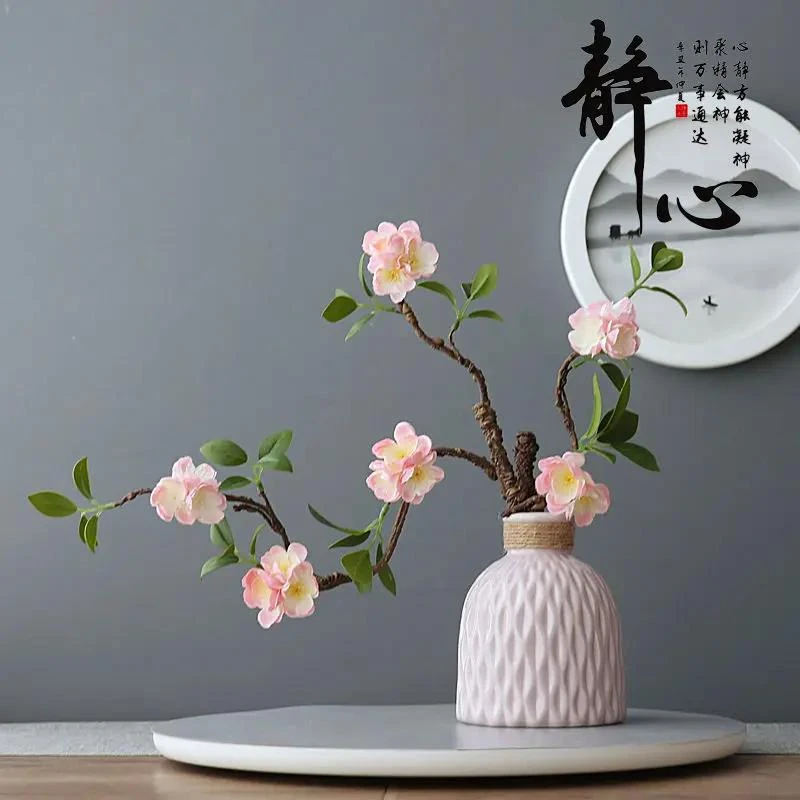 禅意新中式仿真花艺客厅装饰插花玄关假花梅花桃花落地摆件放