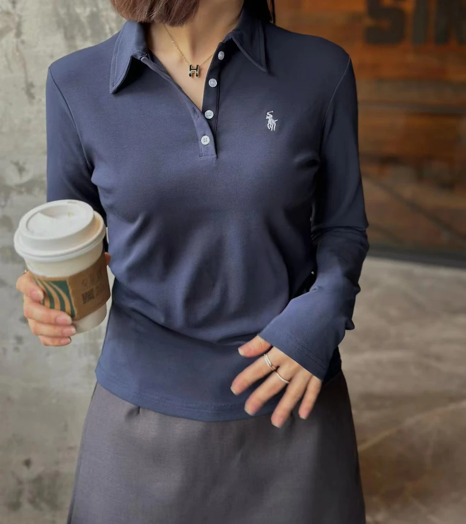 CC家秋季新款休闲刺绣针织修身罗纹POLO衫上衣C52036#