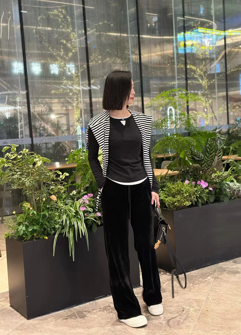 CC家金丝绒阔腿裤垂感窄版直筒裤秋冬长裤98053#