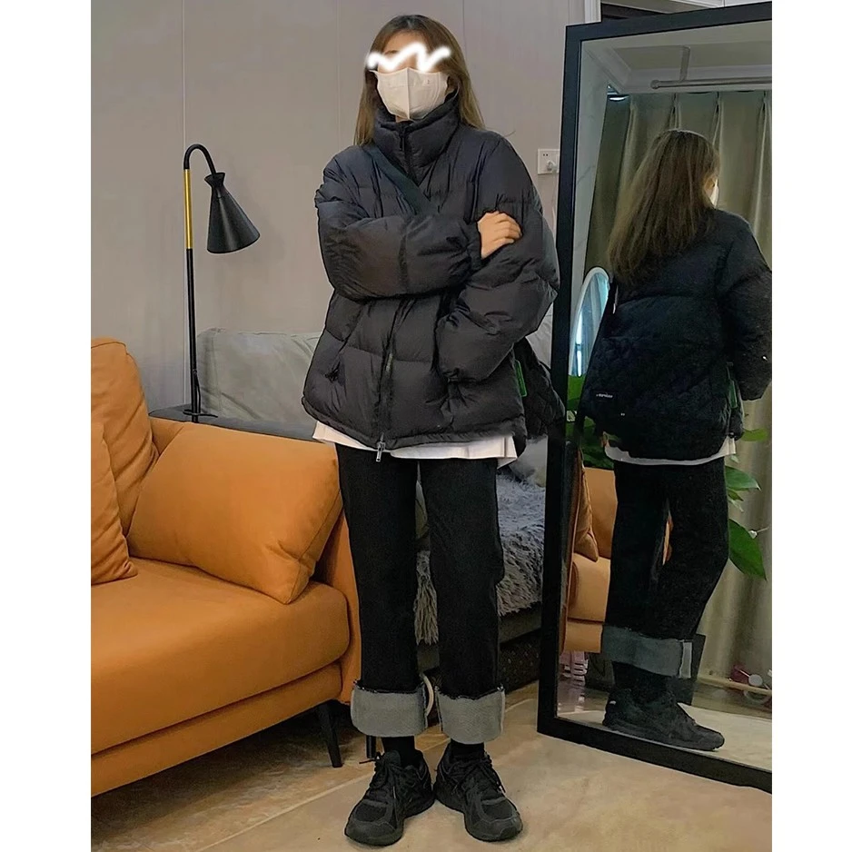 黑色棉衣棉服女秋冬冬季派克服小个子加厚面包服宽松外套2023新款