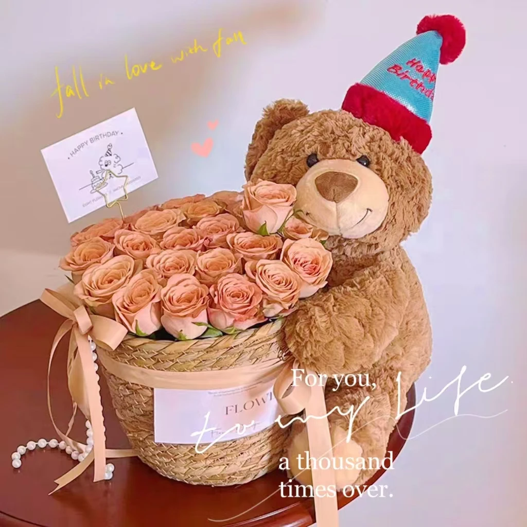 小香风香皂永生花花束生日小熊玩偶礼物送女朋友