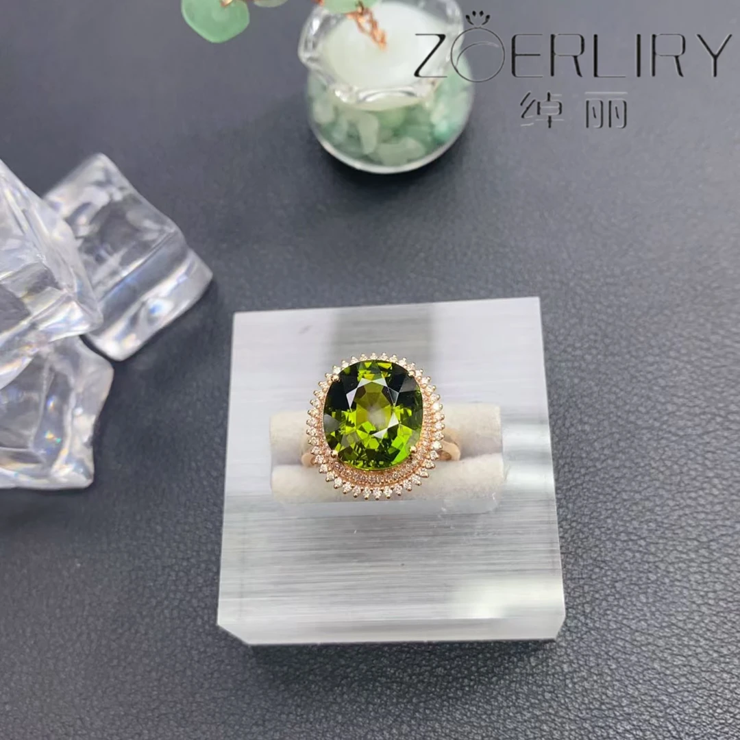 绰丽珠宝18k金镶嵌钻石天然碧玺戒指复古经典