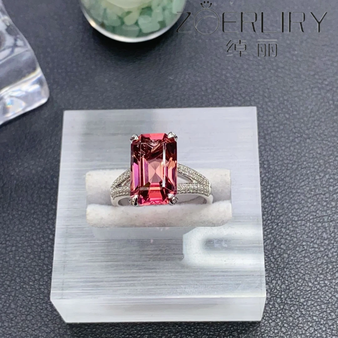 绰丽珠宝18k镶嵌钻石天然碧玺戒指 主石：5.13克拉