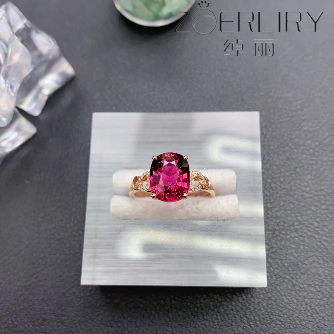 绰丽珠宝18k镶嵌钻石天然碧玺戒指   主石：2.91克拉