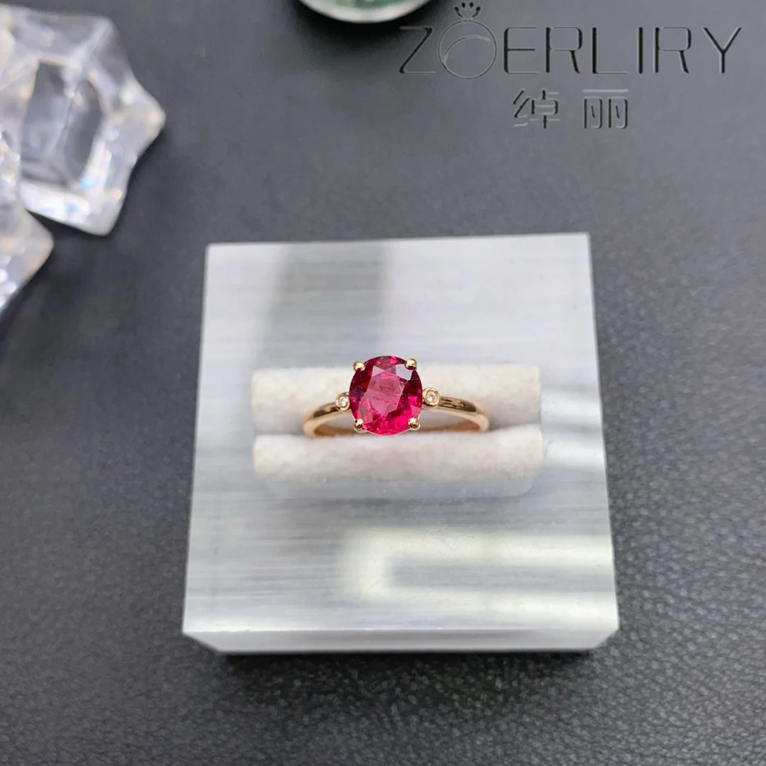 绰丽珠宝18k镶嵌钻石天然碧玺戒指 经典红色