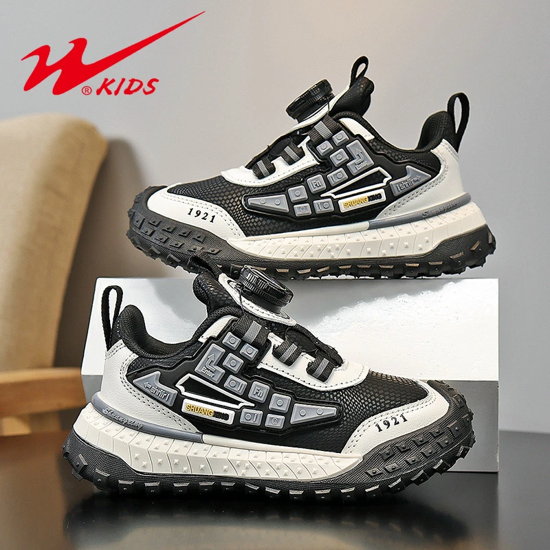 双星男童户外休闲鞋2024春秋新款防水皮面儿童鞋鞋头防撞运动鞋子