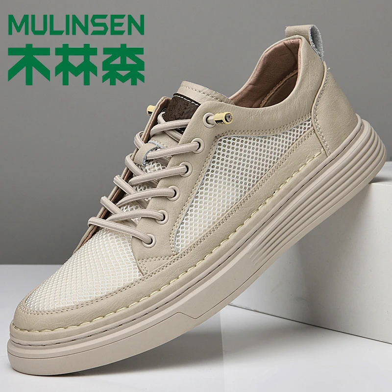 木林森男鞋夏季镂空新款洞洞休闲板鞋男士百搭透气软底防臭网面鞋