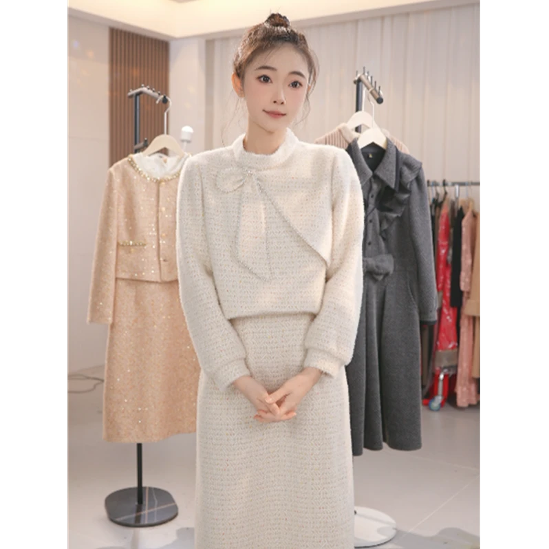 Y1599连衣裙新款女秋冬季款气质妈妈轻奢高级感加厚配大衣