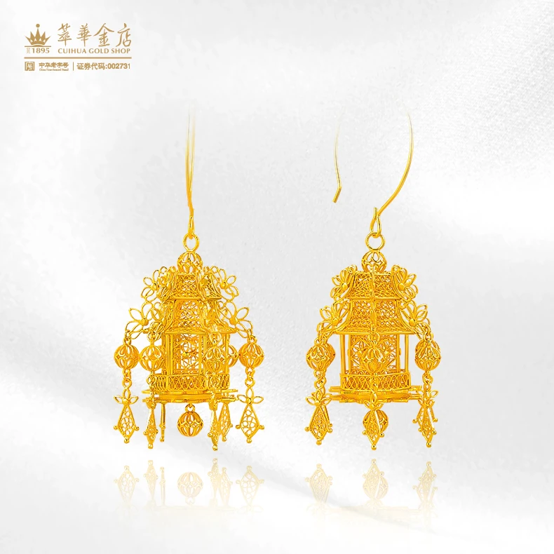 萃华金店 925银耳饰 高定款六角宫灯 新中式宫灯耳饰CHYE0002@2