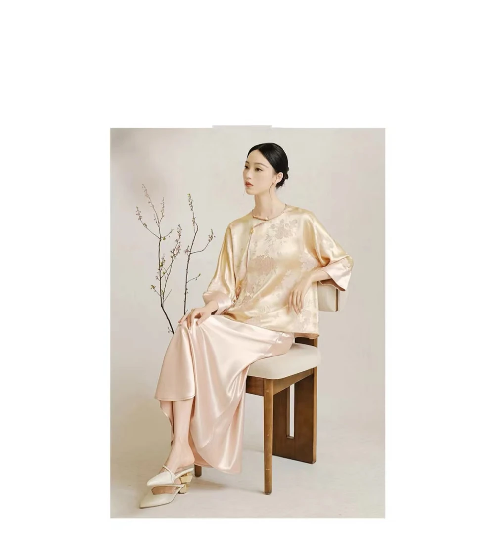 【清霜】年春款宽松禅意复古中国风提花新中式圆领斜襟长袖外套