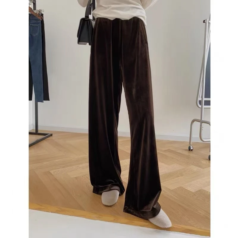 【同君共雪】SHIYUE加绒加厚新中式新款时尚精致休闲丝绒阔腿裤