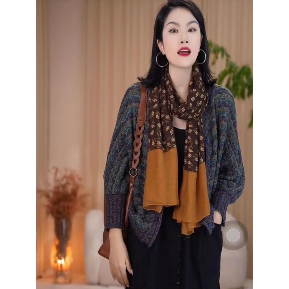 围巾百搭民族风复古文艺丝巾秋季旅游防晒披肩外搭长款女方丝巾