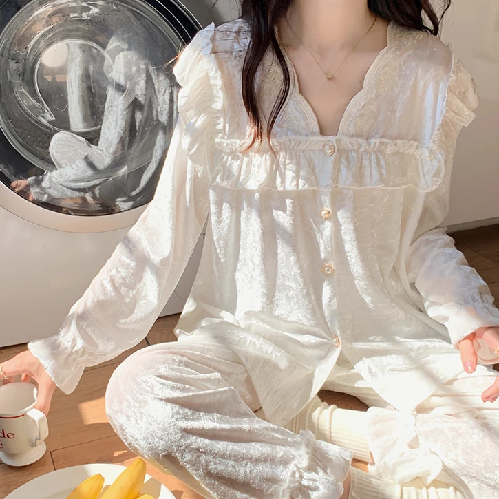 【林乔伊伊】韩版金丝绒睡衣睡衣女秋冬季雪花绒网红爆款家居服套装