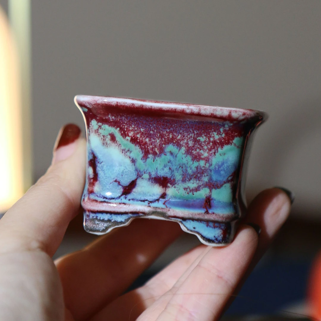 紫砂花盆陶瓷盆景盆正方形小盆日式瓷器盆栽盆星宇盆手工高温釉盆