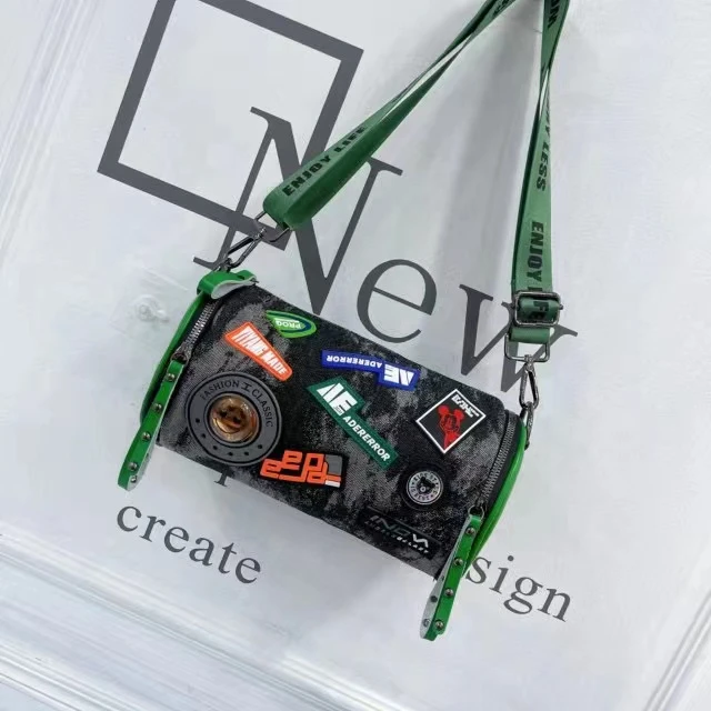 【豪雅】女斜挎包高级牛仔包圆筒形质感单肩包时尚潮流水桶小包包